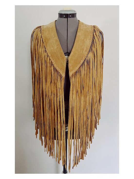Forever 21 Jackets & Blazers - Forever 21 Sz M Light Brown Suede Leather Open Front Fringe Vest